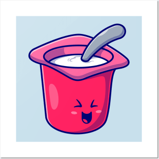 Cute Yoghurt Cup Cartoon Posters and Art